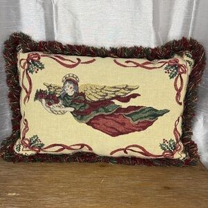 Riverdale Tapestry Christmas Angel with Fringe Throw Pillow Made in USA